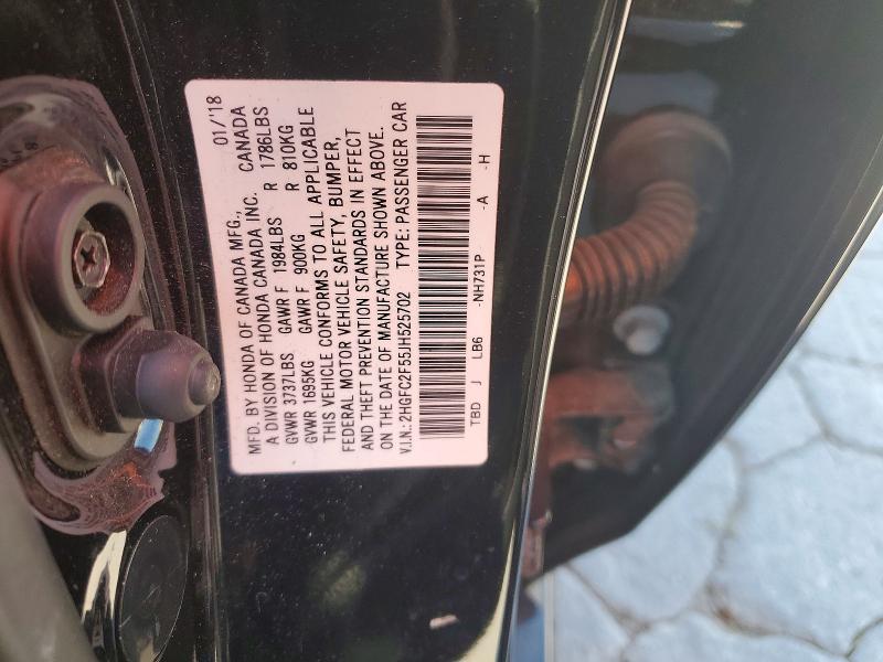 Продаж на аукціоні авто 2018 Honda Civic, vin: 2HGFC2F55JH525702, номер лоту: 61219916