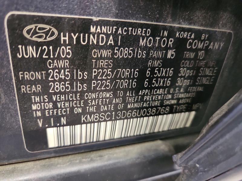 2006 Hyundai Santa Fe მანქანა იყიდება აუქციონზე, vin: KM8SC13D66U038768, აუქციონის ნომერი: 58873146
