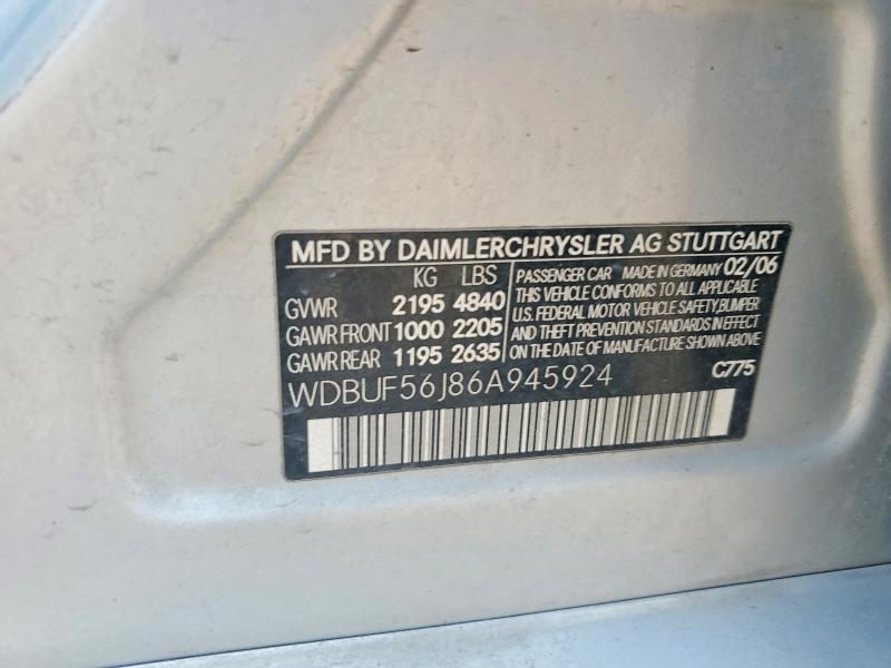 62993016 :رقم المزاد ، WDBUF56J86A945924 vin ، 2006 Mercedes-benz E مزاد بيع