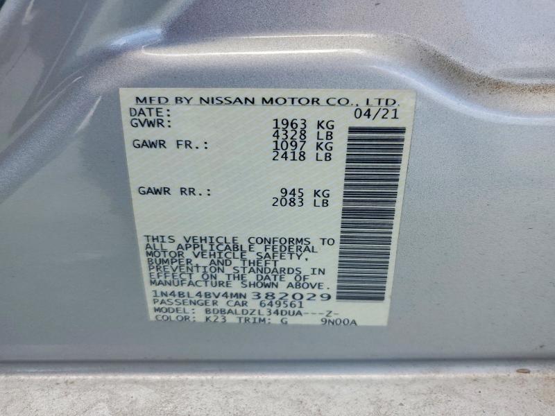 Aukcja sprzedaży 2021 Nissan Altima, vin: 1N4BL4BV4MN382029, numer aukcji: 61406606