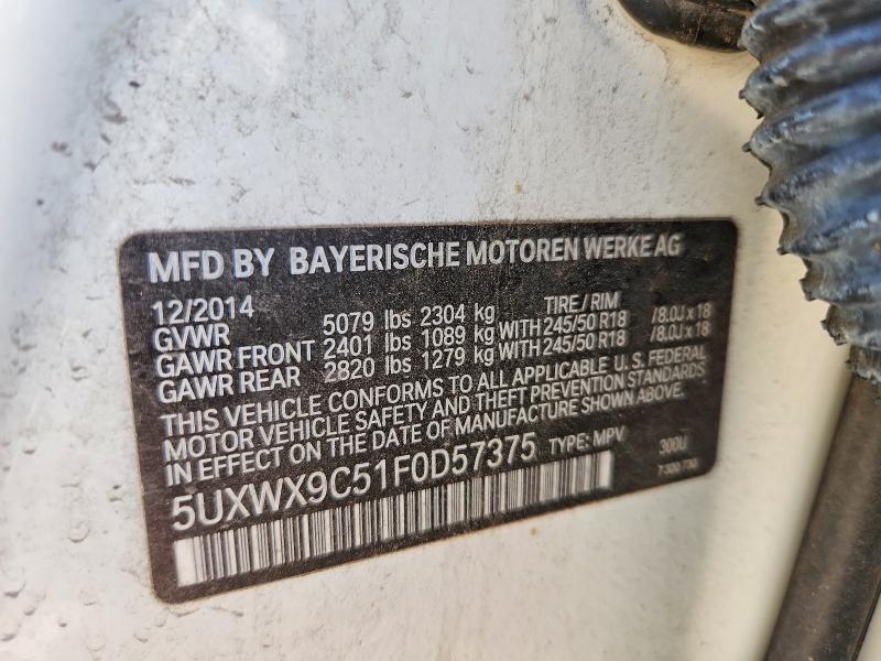 Aukcja sprzedaży 2015 Bmw X3, vin: 5UXWX9C51F0D57375, numer aukcji: 59683896