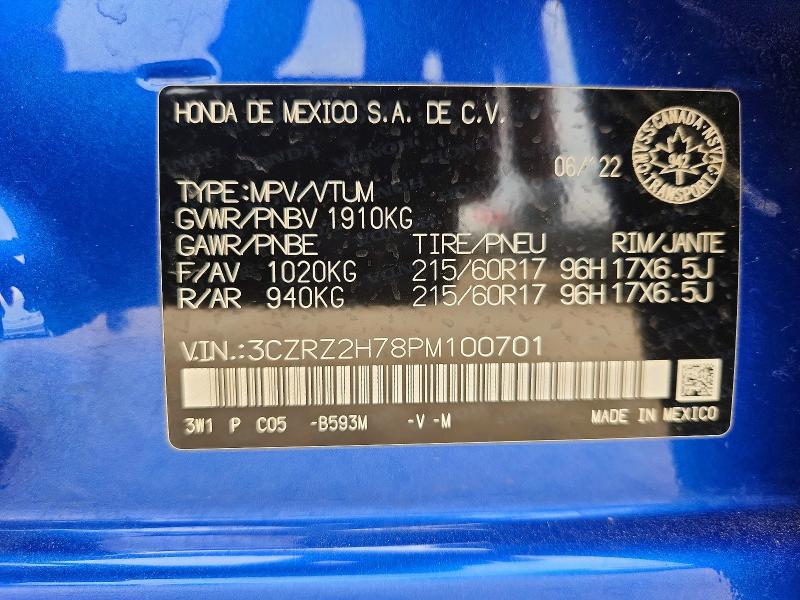 60016636 :رقم المزاد ، 3CZRZ2H78PM100701 vin ، 2023 Honda Hr-v مزاد بيع