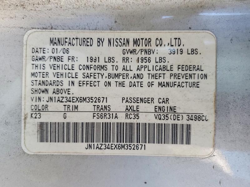 Продаж на аукціоні авто 2006 Nissan 350z, vin: JN1AZ34EX6M352671, номер лоту: 62698936
