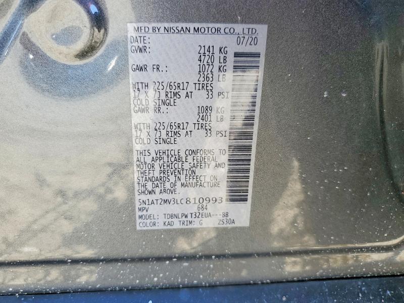 Продажа на аукционе авто 2020 Nissan Rogue, vin: 5N1AT2MV3LC810993, номер лота: 60163086