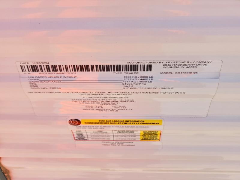 61016446 :رقم المزاد ، 4YDTSGG10SW102507 vin ، 2025 Keystone Springdale مزاد بيع