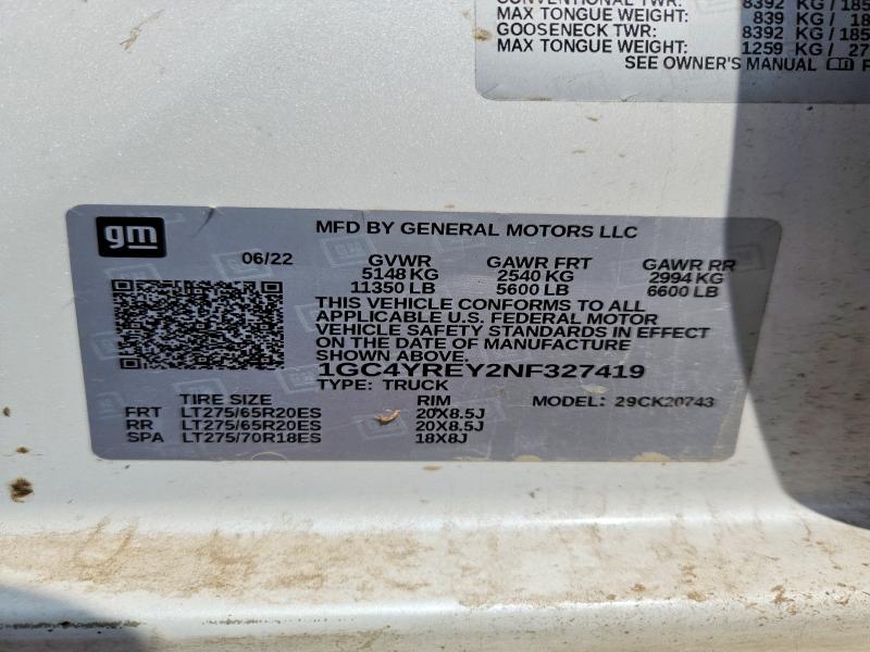 Продаж на аукціоні авто 2022 Chevrolet Silverado, vin: 1GC4YREY2NF327419, номер лоту: 62583626
