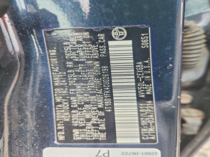 Продаж на аукціоні авто 2012 Toyota Camry Hybrid, vin: 4T1BD1FK4CU026198, номер лоту: 62477696