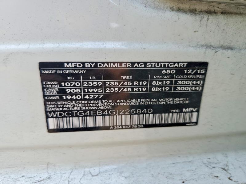 Aukcja sprzedaży 2016 Mercedes-benz Gla, vin: WDCTG4EB4GJ225840, numer aukcji: 62259576