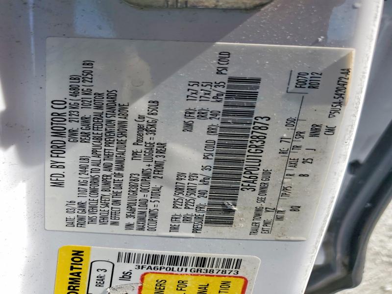60630956 :رقم المزاد ، 3FA6P0LU1GR387873 vin ، 2016 Ford Fusion مزاد بيع