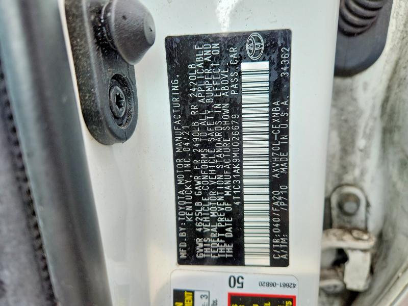 2021 Toyota Camry მანქანა იყიდება აუქციონზე, vin: 4T1C31AK9MU026679, აუქციონის ნომერი: 62248826