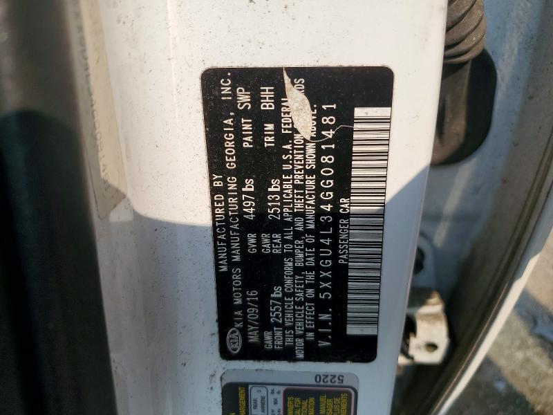 62002776 :رقم المزاد ، 5XXGU4L34GG081481 vin ، 2016 Kia Optima مزاد بيع