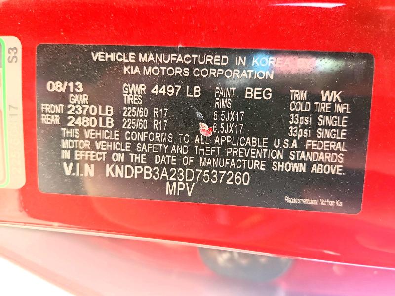 2013 Kia Sportage მანქანა იყიდება აუქციონზე, vin: KNDPB3A23D7537260, აუქციონის ნომერი: 58726476