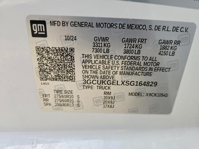 2025 Chevrolet Silverado მანქანა იყიდება აუქციონზე, vin: 3GCUKGELXSG164829, აუქციონის ნომერი: 61725826