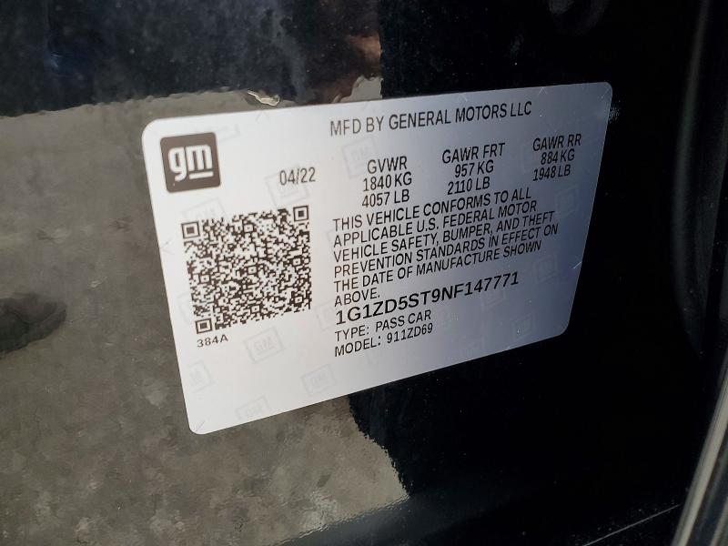 60988056 :رقم المزاد ، 1G1ZD5ST9NF147771 vin ، 2022 Chevrolet Malibu مزاد بيع