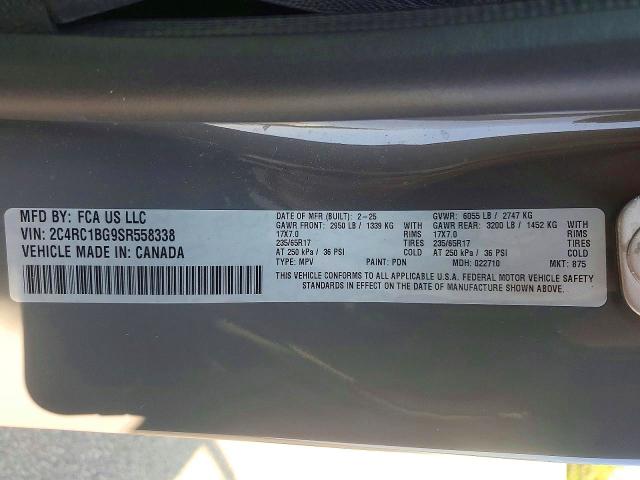 61033086 :رقم المزاد ، 2C4RC1BG9SR558338 vin ، 2025 Chrysler Pacifica مزاد بيع