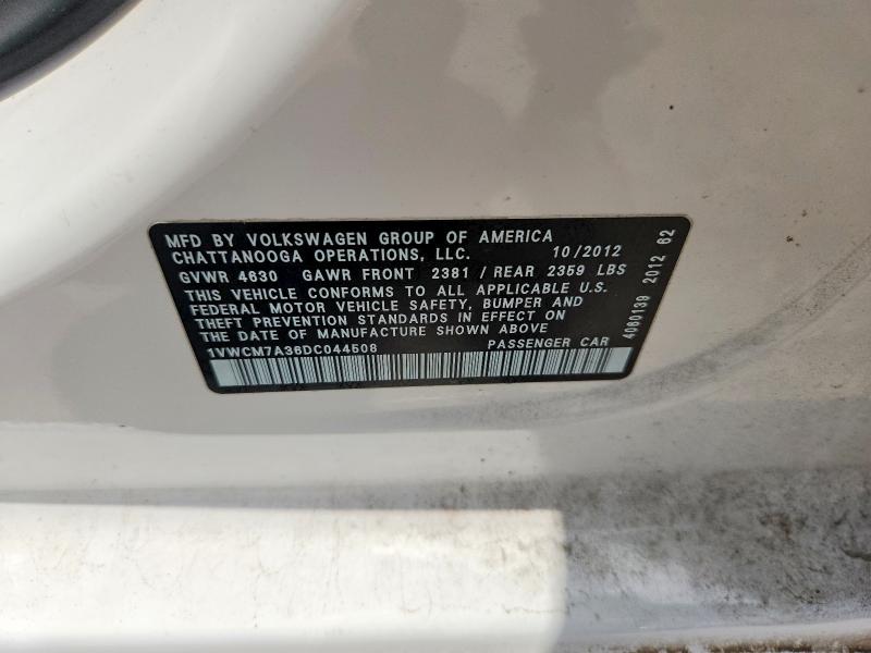 Продаж на аукціоні авто 2013 Volkswagen Passat, vin: 1VWCM7A36DC044508, номер лоту: 61090536