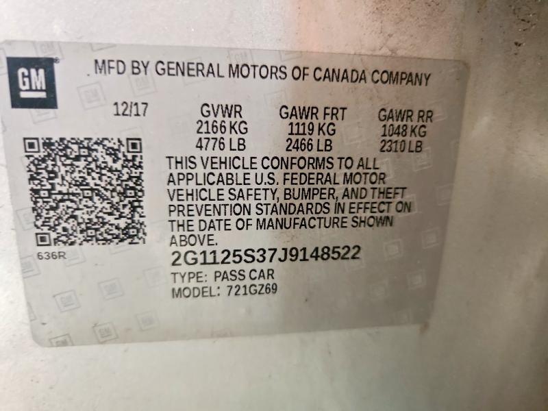 2018 Chevrolet Impala მანქანა იყიდება აუქციონზე, vin: 2G1125S37J9148522, აუქციონის ნომერი: 61357366