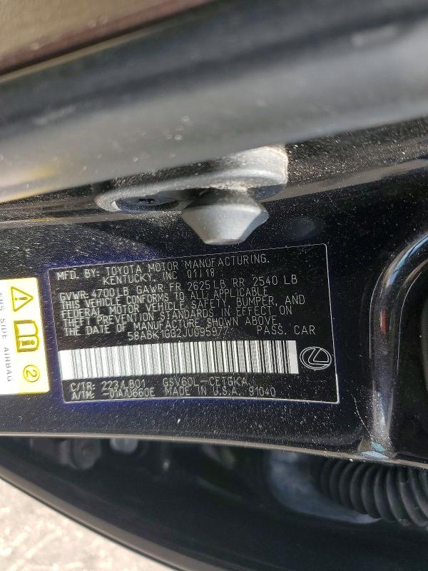 60549076 :رقم المزاد ، 58ABK1GG2JU095977 vin ، 2018 Lexus Es مزاد بيع