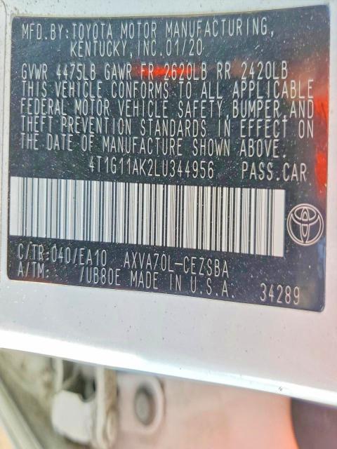 Aukcja sprzedaży 2020 Toyota Camry, vin: 4T1G11AK2LU344956, numer aukcji: 61311506