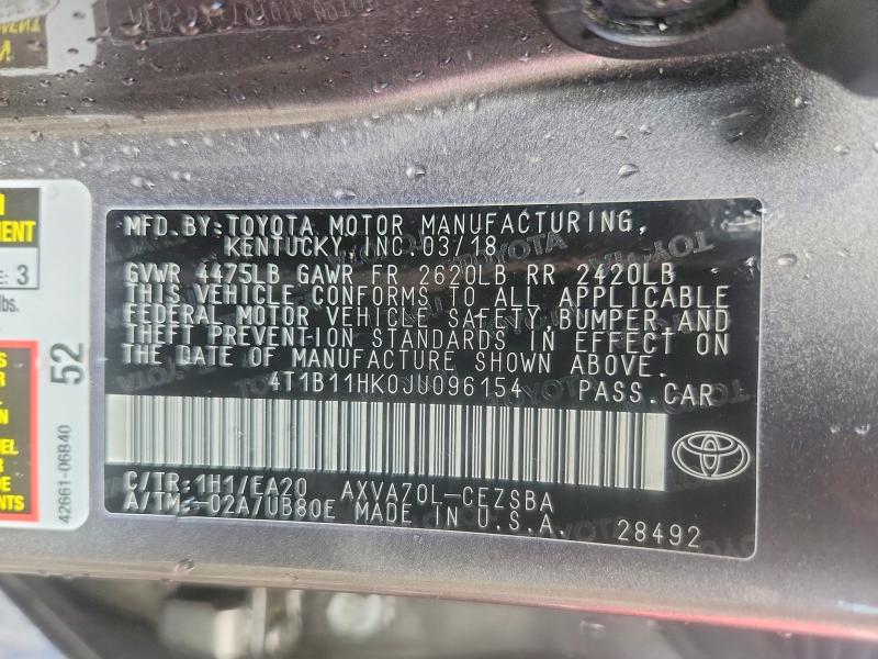 Продаж на аукціоні авто 2018 Toyota Camry, vin: 4T1B11HK0JU096154, номер лоту: 63105966