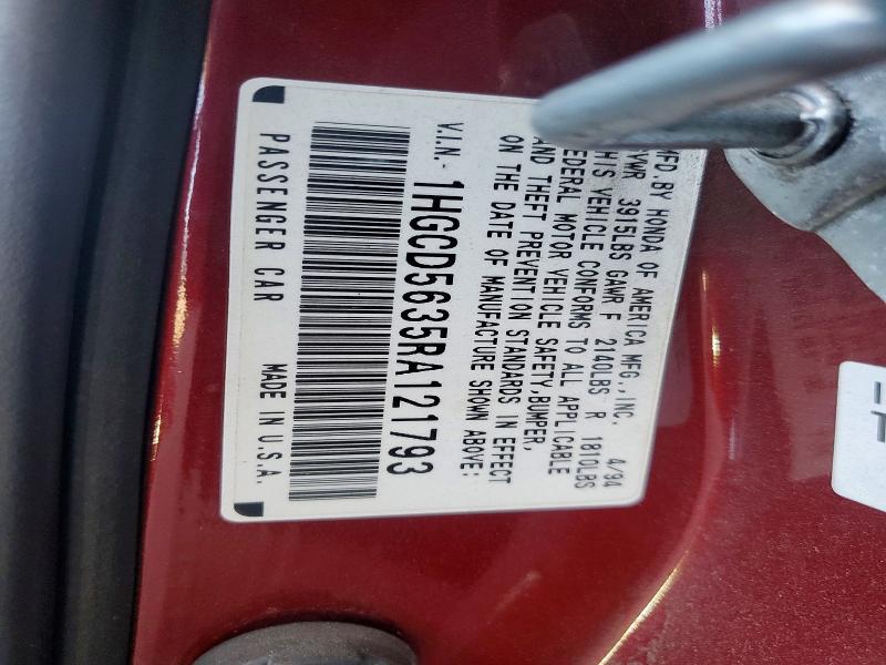 Aukcja sprzedaży 1994 Honda Accord, vin: 1HGCD5635RA121793, numer aukcji: 62931206