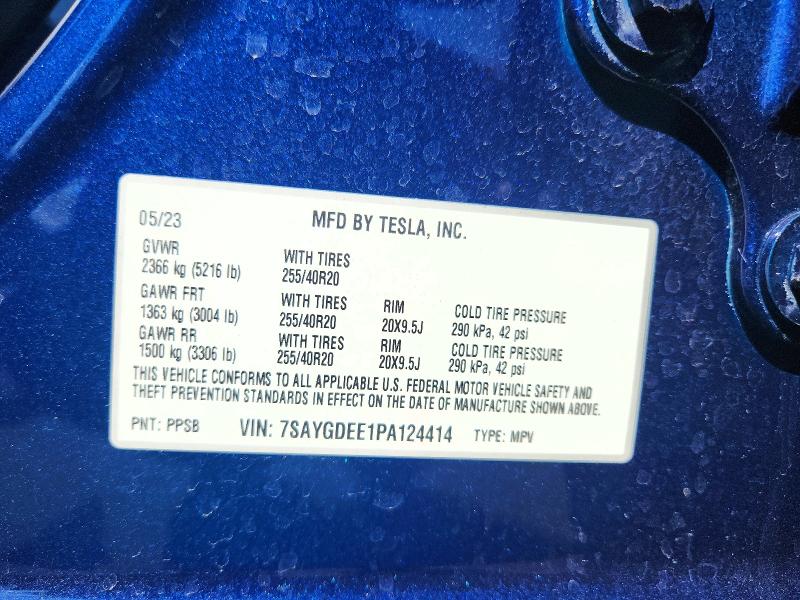 61093226 :رقم المزاد ، 7SAYGDEE1PA124414 vin ، 2023 Tesla Model Y مزاد بيع