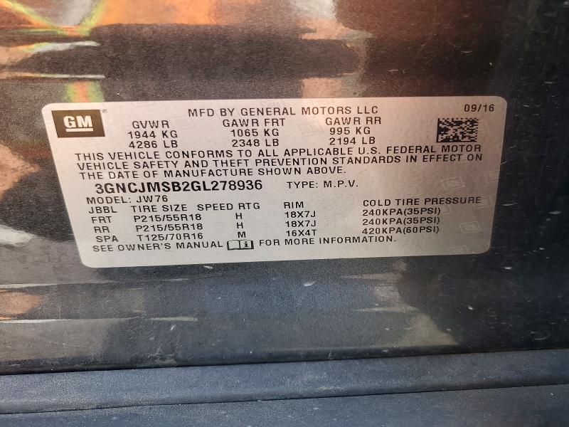 Продаж на аукціоні авто 2016 Chevrolet Trax, vin: 3GNCJMSB2GL278936, номер лоту: 58996676