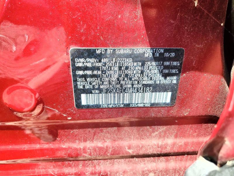 2021 Subaru Forester მანქანა იყიდება აუქციონზე, vin: JF2SKAFC4MH434182, აუქციონის ნომერი: 62431286