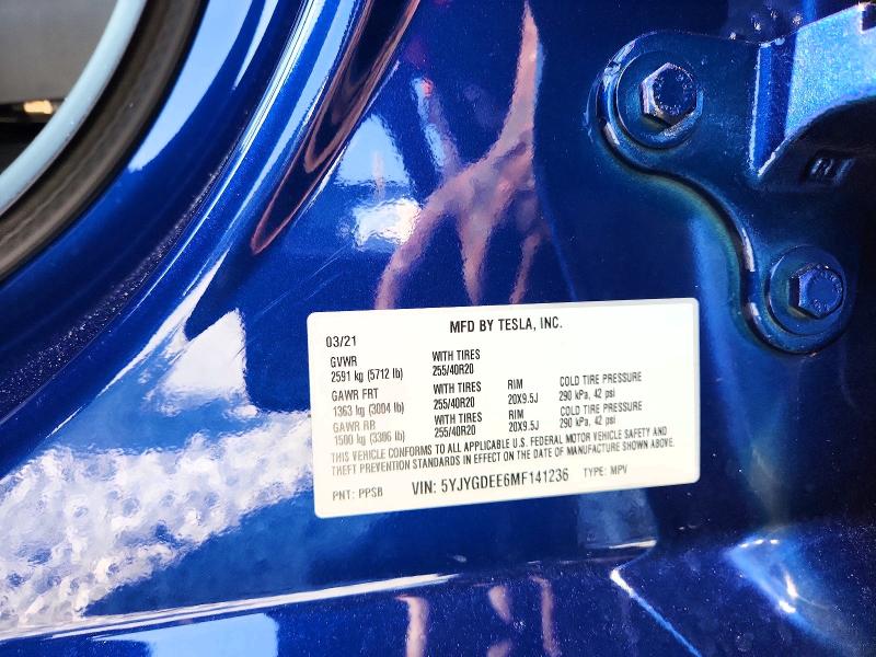 Продаж на аукціоні авто 2021 Tesla Model Y, vin: 5YJYGDEE6MF141236, номер лоту: 63351486