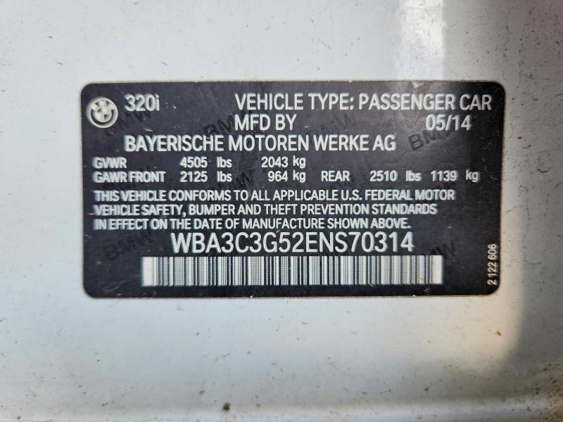Auction sale of the 2014 Bmw 320, vin: WBA3C3G52ENS70314, lot number: 62510416