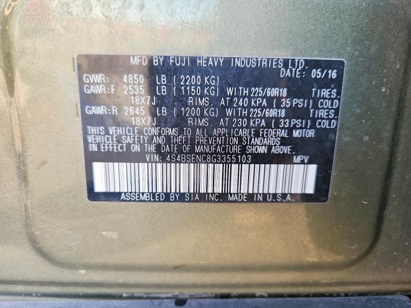 Продаж на аукціоні авто 2016 Subaru Outback, vin: 4S4BSENC8G3355103, номер лоту: 62159776