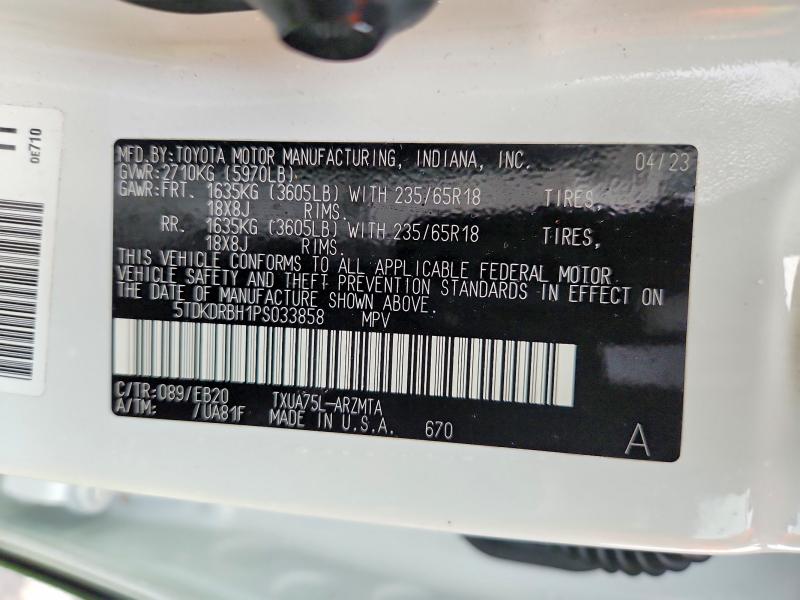 2023 Toyota Highlander მანქანა იყიდება აუქციონზე, vin: 5TDKDRBH1PS033858, აუქციონის ნომერი: 59313916