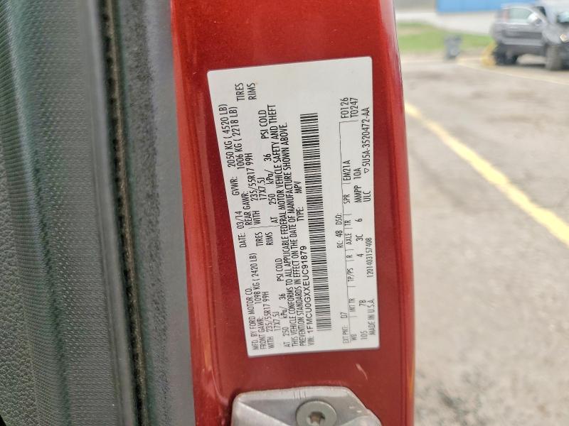 2014 Ford Escape მანქანა იყიდება აუქციონზე, vin: 1FMCU0GXXEUC91879, აუქციონის ნომერი: 61296866