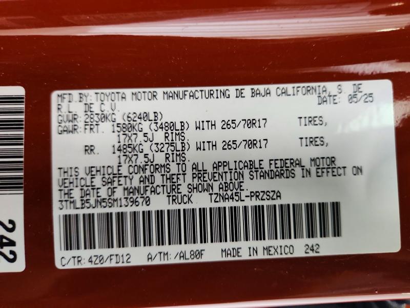 Aukcja sprzedaży 2025 Toyota Tacoma, vin: 3TMLB5JN5SM139670, numer aukcji: 60405266
