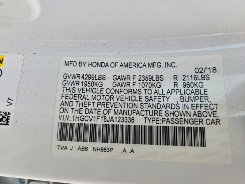 Aukcja sprzedaży 2018 Honda Accord, vin: 1HGCV1F18JA123336, numer aukcji: 61044756