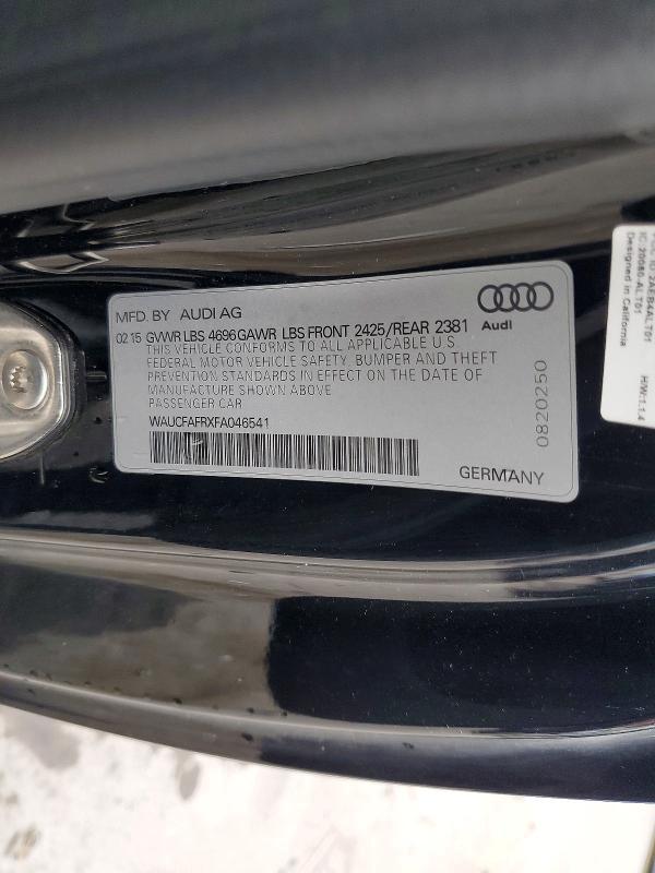59343166 :رقم المزاد ، WAUCFAFRXFA046541 vin ، 2015 Audi A5 مزاد بيع