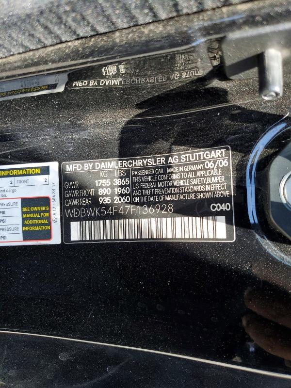 Продажа на аукционе авто 2007 Mercedes-benz Slk, vin: WDBWK54F47F136928, номер лота: 61059166