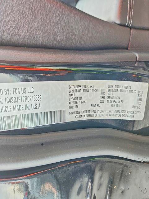 Aukcja sprzedaży 2024 Dodge Durango, vin: 1C4SDJFT7RC213382, numer aukcji: 62163316