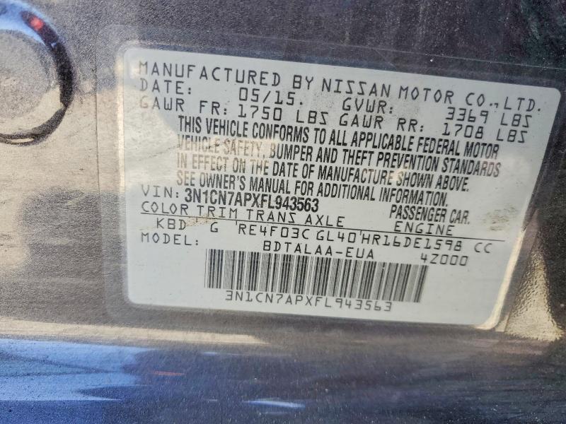 Продажа на аукционе авто 2015 Nissan Versa, vin: 3N1CN7APXFL943563, номер лота: 62527256