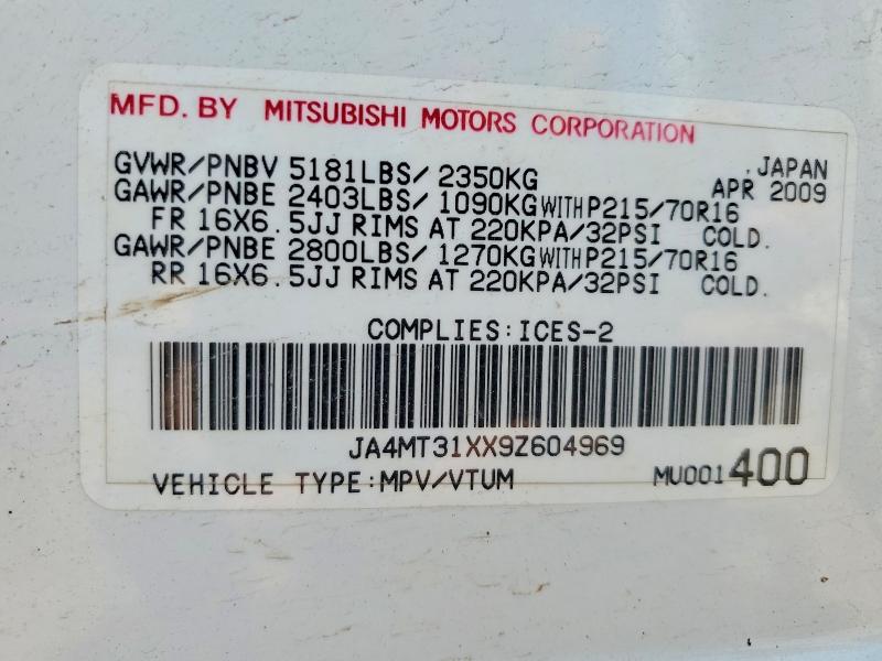 Auction sale of the 2009 Mitsubishi Outlander, vin: JA4MT31XX9Z604969, lot number: 62335706