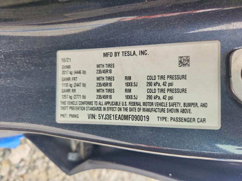 Продаж на аукціоні авто 2021 Tesla Model 3, vin: 5YJ3E1EA0MF090019, номер лоту: 62816266
