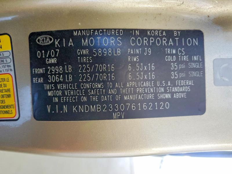 2007 Kia Sedona მანქანა იყიდება აუქციონზე, vin: KNDMB233076162120, აუქციონის ნომერი: 61169906