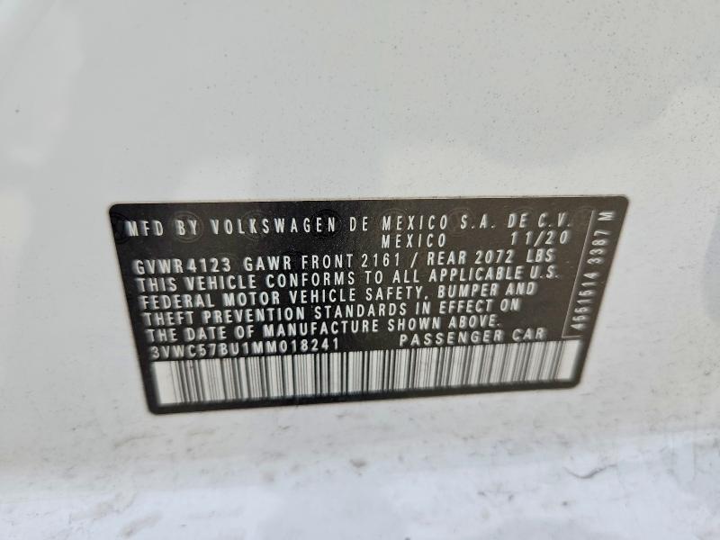 61598896 :رقم المزاد ، 3VWC57BU1MM018241 vin ، 2021 Volkswagen Jetta مزاد بيع