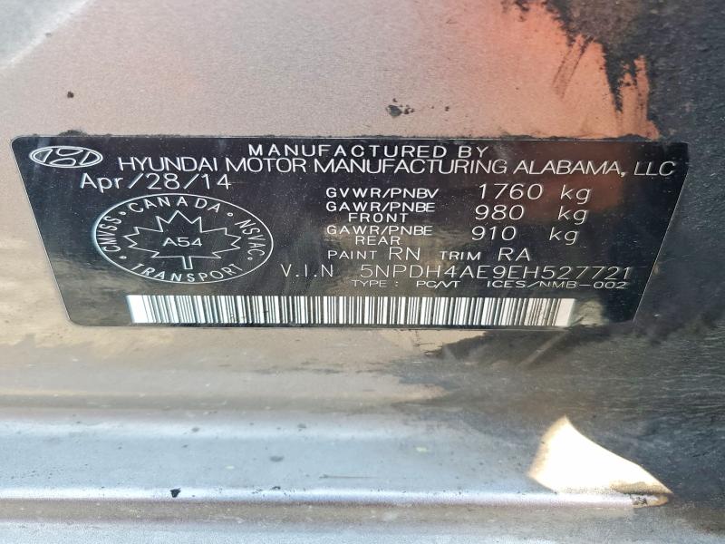 2014 Hyundai Elantra მანქანა იყიდება აუქციონზე, vin: 5NPDH4AE9EH527721, აუქციონის ნომერი: 59578566