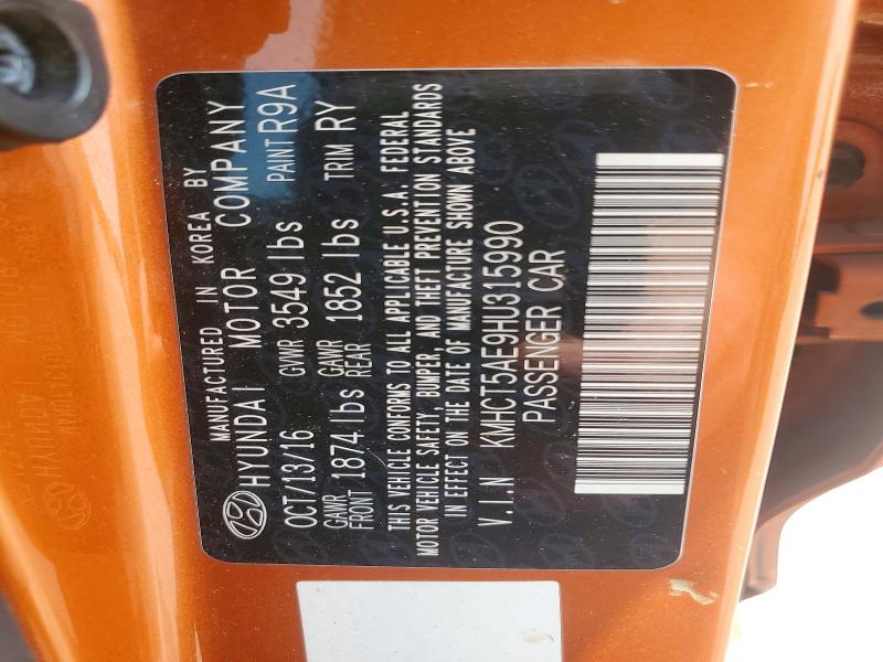 Aukcja sprzedaży 2017 Hyundai Accent, vin: KMHCT5AE9HU315990, numer aukcji: 62201826