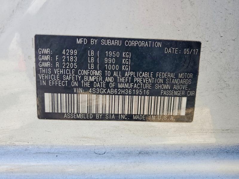 Aukcja sprzedaży 2017 Subaru Impreza, vin: 4S3GKAB62H3619516, numer aukcji: 62542256