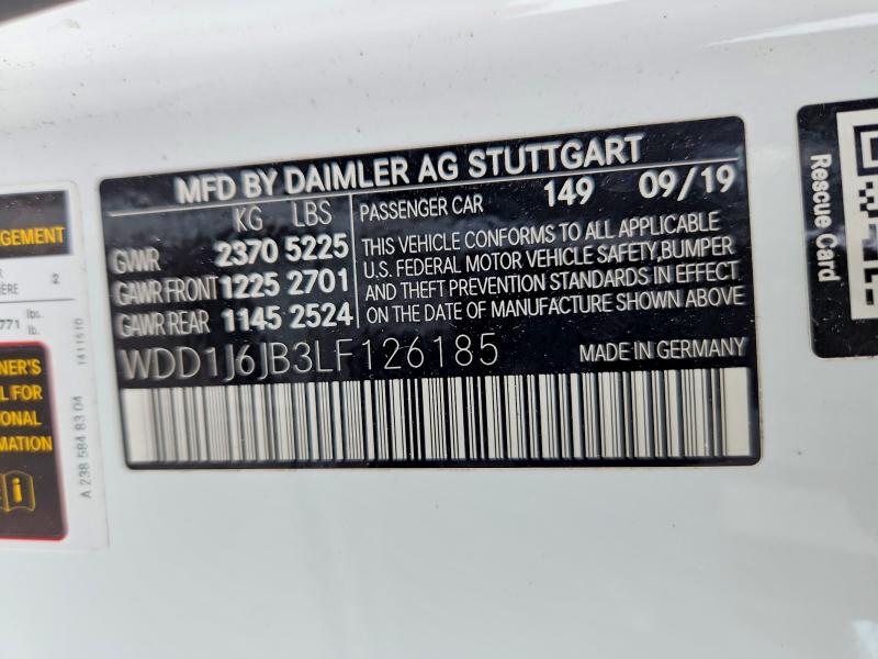 Aukcja sprzedaży 2020 Mercedes-benz E, vin: WDD1J6JB3LF126185, numer aukcji: 61112296