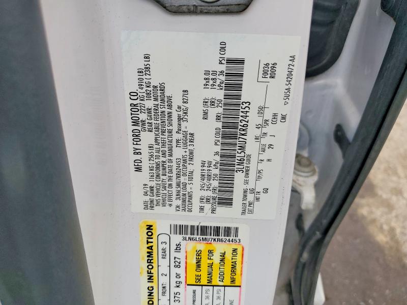Продаж на аукціоні авто 2019 Lincoln Mkz, vin: 3LN6L5MU7KR624453, номер лоту: 60032676