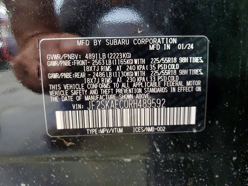 60033526 :رقم المزاد ، JF2SKAEC0RH489592 vin ، 2024 Subaru Forester مزاد بيع