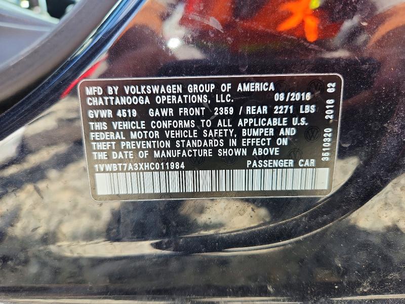 Продаж на аукціоні авто 2017 Volkswagen Passat, vin: 1VWBT7A3XHC011984, номер лоту: 60325166
